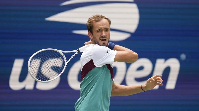 Daniil Medvedev, of Russia, during the first round of the U.S. Open tennis championships,...