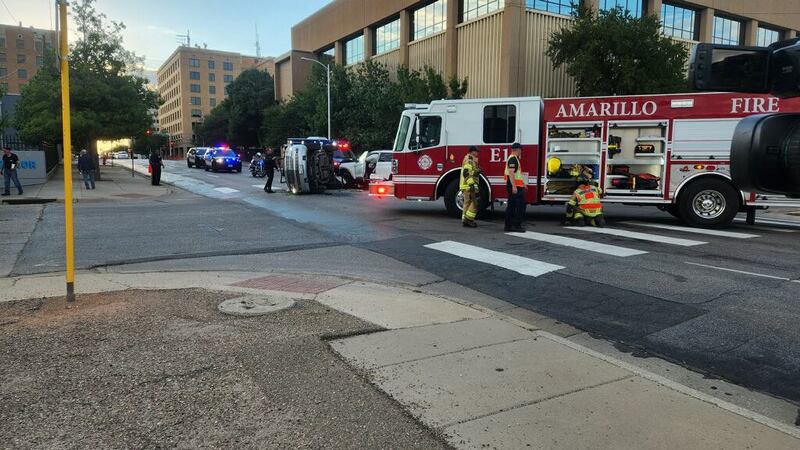 Amarillo police are on scene of a car rollover in downtown Amarillo.