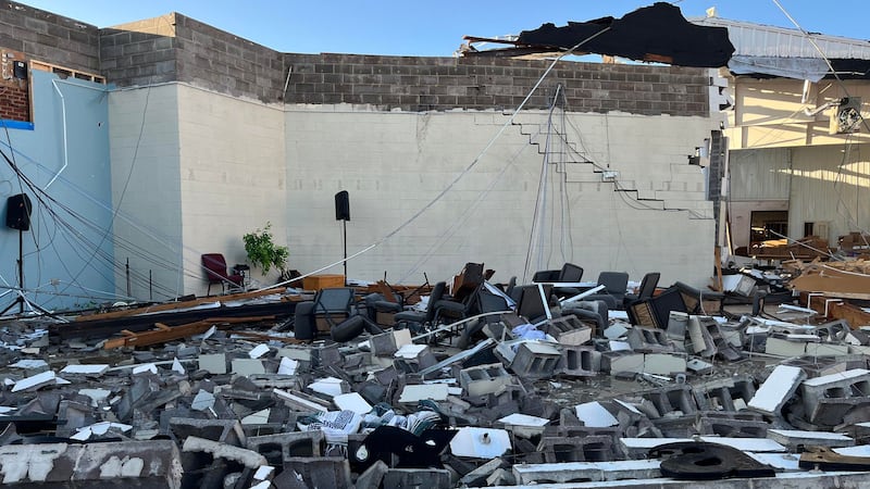 This picture shows just one of the many buildings damaged by the tornado in Perryton (Source:...