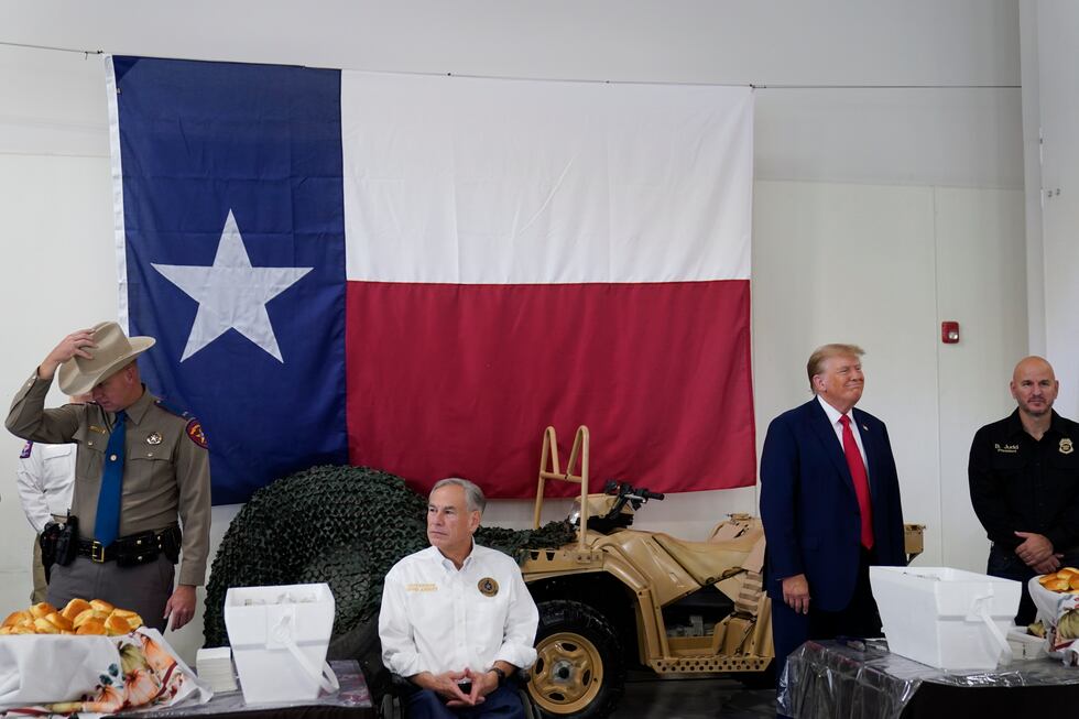 Republican presidential candidate and former President Donald Trump and Texas Gov. Greg Abbott...