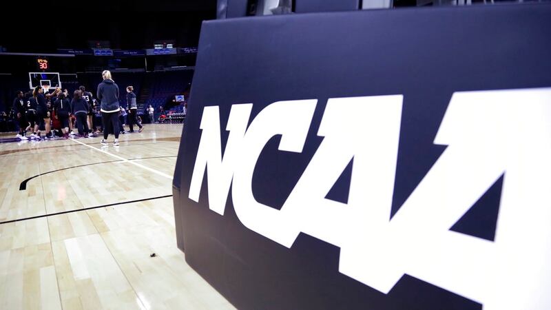 South Carolina players gather during practice at the NCAA women's college basketball...